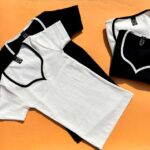 تیشرت یقه دلبری نواری سفید مشکی