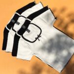 تیشرت یقه خشتی ژور سفید مشکی